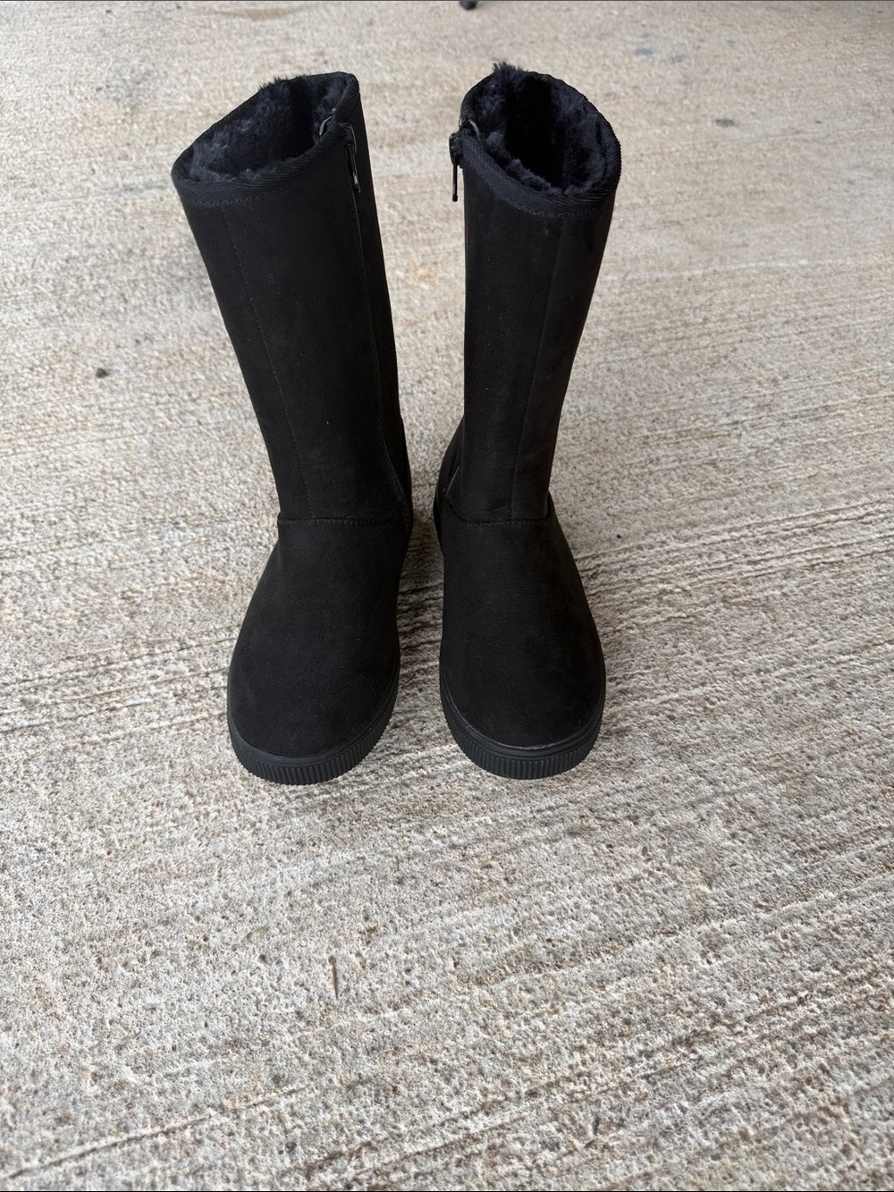 Cat & Jack Girls Black Tall Faux-Fur Zip-Back Boots